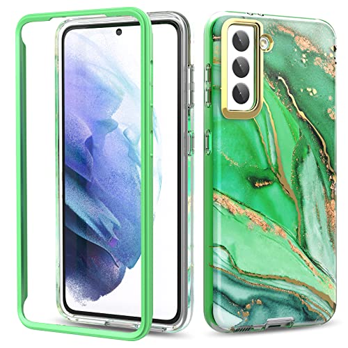 SHEDEER 2-in-1 Samsung S21 Hülle mit Stoßfänger [OHNE Schutzfolie] - Samsung Galaxy S21 Hülle Stoßfest Kratzfest, Glänzend Fade-Resistant Muster-Design Handy Case (Grün) von SHEDEER