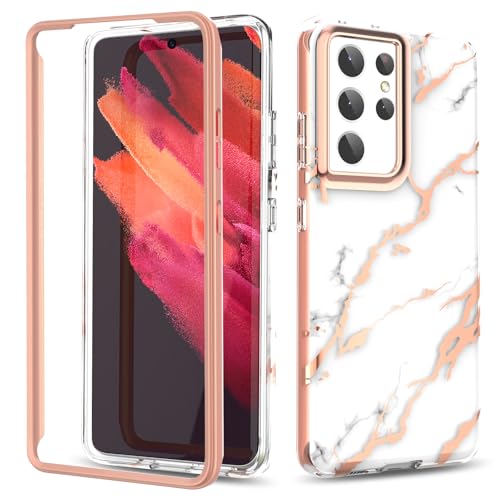 SHEDEER 2-in-1 Samsung S21 Ultra Hülle mit Stoßfänger [OHNE Schutzfolie] - Samsung Galaxy S21 Ultra Hülle Stoßfest Kratzfest, Glänzend Fade-Resistant Muster-Design Handy Case (Marmor) von SHEDEER