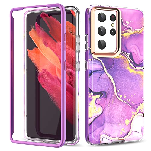 SHEDEER 2-in-1 Samsung S21 Ultra Hülle mit Stoßfänger [OHNE Schutzfolie] - Samsung Galaxy S21 Ultra Hülle Stoßfest Kratzfest, Glänzend Fade-Resistant Muster-Design Handy Case (Lila) von SHEDEER