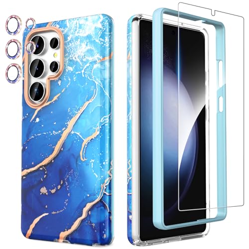 SHEDEER 4-in-1 Samsung Galaxy S25 Ultra Hülle mit Schutzfolie + Stoßfänger & Kameraschutz | Militärischer Stoßfest 360°-Schutz, S25 Ultra Hülle Glänzend Fade-Resistant Muster-Design Handy Case (Blau) SHEDEER 4-in-1 Samsung Galaxy S25 Ultra Hülle mit Schutzfolie + Stoßfänger & Kameraschutz | Militärischer Stoßfest 360°-Schutz, S25 Ultra Hülle Glänzend Fade-Resistant Muster-Design Handy Case (Blau) von SHEDEER