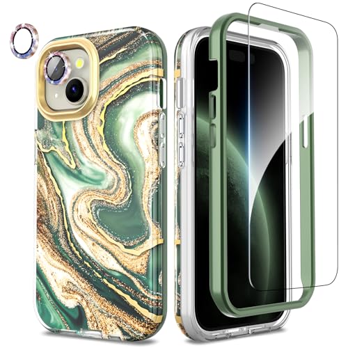 SHEDEER 4-in-1 iPhone 15 Hülle mit Schutzfolie + Kameraschutz | Militärischer 360°-Schutz Stoßfest TPU-Stoßfänger, Glänzend Fade-Resistant Muster-Design Handyhülle (Grün) SHEDEER 4-in-1 iPhone 15 Hülle mit Schutzfolie + Kameraschutz | Militärischer 360°-Schutz Stoßfest TPU-Stoßfänger, Glänzend Fade-Resistant Muster-Design Handyhülle (Grün) von SHEDEER