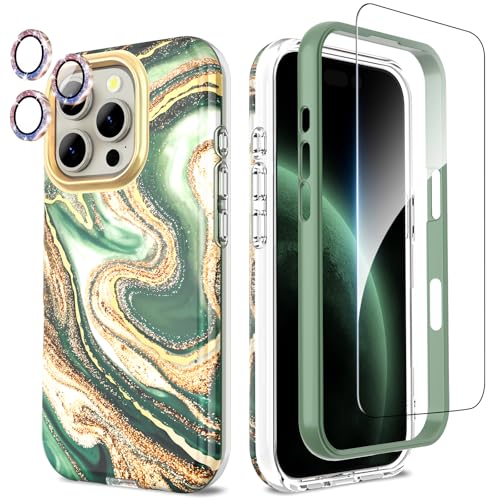 SHEDEER 4-in-1 iPhone 16 Pro Hülle mit Schutzfolie + Stoßfänger & Kameraschutz | Militärischer Stoßfest 360°-Schutz, 16 Pro Hülle Glänzend Fade-Resistant Muster-Design Handy Case (Grün) SHEDEER 4-in-1 iPhone 16 Pro Hülle mit Schutzfolie + Stoßfänger & Kameraschutz | Militärischer Stoßfest 360°-Schutz, 16 Pro Hülle Glänzend Fade-Resistant Muster-Design Handy Case (Grün) von SHEDEER