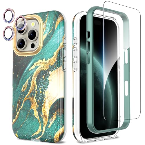 SHEDEER 4-in-1 iPhone 16 Pro Hülle mit Schutzfolie + Stoßfänger & Kameraschutz | Militärischer Stoßfest 360°-Schutz, 16 Pro Hülle Glänzend Fade-Resistant Muster-Design Handy Case (Grün) SHEDEER 4-in-1 iPhone 16 Pro Hülle mit Schutzfolie + Stoßfänger & Kameraschutz | Militärischer Stoßfest 360°-Schutz, 16 Pro Hülle Glänzend Fade-Resistant Muster-Design Handy Case (Grün) von SHEDEER