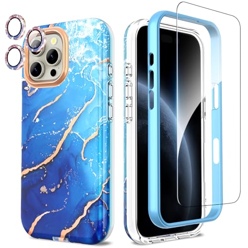 SHEDEER 4-in-1 iPhone 16 Pro Max Hülle mit Schutzfolie + Stoßfänger & Kameraschutz | Militärischer Stoßfest 360°-Schutz, 16 Pro Max Hülle Glänzend Fade-Resistant Muster-Design Handy Case (Blau) SHEDEER 4-in-1 iPhone 16 Pro Max Hülle mit Schutzfolie + Stoßfänger & Kameraschutz | Militärischer Stoßfest 360°-Schutz, 16 Pro Max Hülle Glänzend Fade-Resistant Muster-Design Handy Case (Blau) von SHEDEER