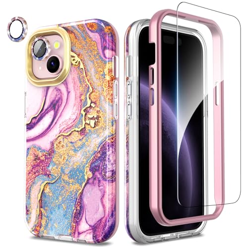 SHEDEER 4-in-1 iPhone 15 Hülle mit Displayschutzfolie + Kameraschutz, Stoßfest TPU-Stoßfänger | Militärischer 360°-Schutz, Glänzend Fade-Resistant Muster-Design Handyhülle (Lila) SHEDEER 4-in-1 iPhone 15 Hülle mit Displayschutzfolie + Kameraschutz, Stoßfest TPU-Stoßfänger | Militärischer 360°-Schutz, Glänzend Fade-Resistant Muster-Design Handyhülle (Lila) von SHEDEER