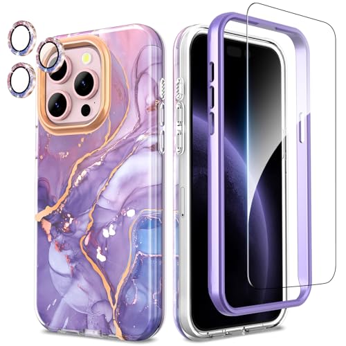 SHEDEER 4-in-1 iPhone 15 Pro Hülle mit Schutzfolie + Stoßfänger & Kameraschutz | Militärischer Stoßfest 360°-Schutz, 15 Pro Hülle Glänzend Fade-Resistant Muster-Design Handy Case (Lila) SHEDEER 4-in-1 iPhone 15 Pro Hülle mit Schutzfolie + Stoßfänger & Kameraschutz | Militärischer Stoßfest 360°-Schutz, 15 Pro Hülle Glänzend Fade-Resistant Muster-Design Handy Case (Lila) von SHEDEER