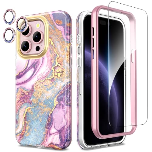 SHEDEER 4-in-1 iPhone 15 Pro Hülle mit Displayschutzfolie + Kameraschutz, Stoßfest TPU-Stoßfänger | Militärischer 360°-Schutz, Glänzend Fade-Resistant Muster-Design Handyhülle (Lila) SHEDEER 4-in-1 iPhone 15 Pro Hülle mit Displayschutzfolie + Kameraschutz, Stoßfest TPU-Stoßfänger | Militärischer 360°-Schutz, Glänzend Fade-Resistant Muster-Design Handyhülle (Lila) von SHEDEER