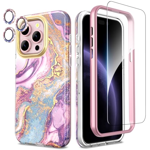 SHEDEER iPhone 15 Pro Hülle mit Kameraschutz + Stoßstange + Displayschutz iPhone 15 Pro 360 Grad Ganzkörper-Schutzhülle Stilvoll Glänzend Stoßfest Handyhülle für iPhone 15 Pro 6,1'' Lila von SHEDEER