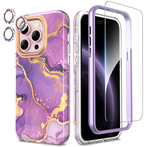 SHEDEER iPhone 15 Pro Hülle mit Kameraschutz + Stoßfänger + Displayschutz iPhone 15 Pro 360 Grad Ganzkörper-Schutzhülle Stilvoll Glänzend Stoßfest Handyhülle für iPhone 15 Pro 6,1'' Lila von SHEDEER