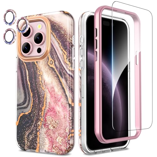 SHEDEER iPhone 15 Pro Hülle mit Kameraschutz + Stoßstange + Displayschutz iPhone 15 Pro 360 Grad Ganzkörper-Schutzhülle Stilvoll Glänzend Stoßfest Handyhülle für iPhone 15 Pro 6,1'' Schwarz von SHEDEER