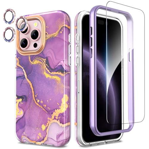 SHEDEER iPhone 15 Pro Max Hülle mit Kameraschutz + Stoßfänger + Displayschutz iPhone 15 Pro Max 360 Grad Ganzkörper-Schutzhülle Stilvoll Glänzend Stoßfest Handyhülle für iPhone 15 Pro Max 6,7'' Lila von SHEDEER