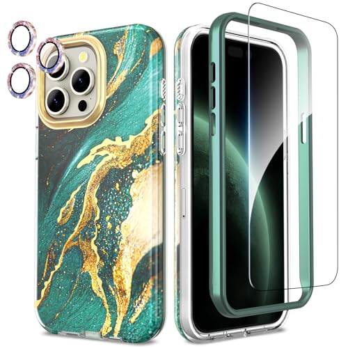 SHEDEER iPhone 15 Pro Max Hülle mit Kameraschutz + Stoßstange + Displayschutz iPhone 15 Pro Max 360 Grad Ganzkörper-Schutzhülle Stilvoll Glänzend Stoßfest Handyhülle für iPhone 15 Pro Max 6,7'' Grün von SHEDEER