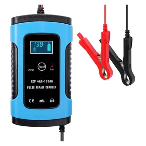 SHEHUALI Autoladegerät, 12V 6A Impulsreparatur-intelligentes Ladegerät LCD-Anzeige for LKW-Motorrad-Auto 12V AGM-Gel-Trocken-Nass-Blei-Säure-Batterie 75AH 90AH 100AH(Blue) von SHEHUALI