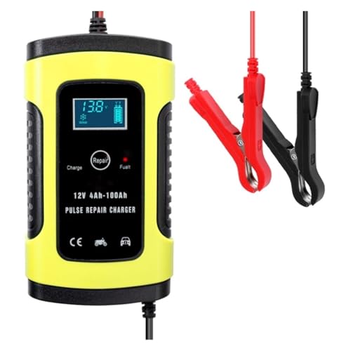 SHEHUALI Autoladegerät, 12V 6A Impulsreparatur-intelligentes Ladegerät LCD-Anzeige for LKW-Motorrad-Auto 12V AGM-Gel-Trocken-Nass-Blei-Säure-Batterie 75AH 90AH 100AH(Yellow) von SHEHUALI