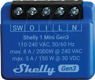 SHELLY PLUS 1M 3 - Shelly Plus 1 Mini, 1-Kanal, WLAN, BT, max. 8 A von SHELLY