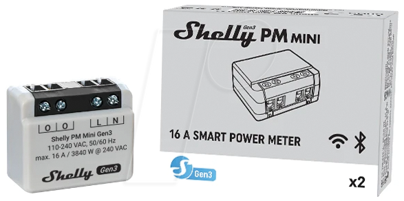 SHELLY PLUS PMM3 - Shelly Plus PM Mini, 1-Kanal, WLAN, BT, max. 16 A, Messfunktion von SHELLY
