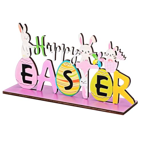 SHERCHPRY Osterdekorationen Heimdekoration Mittelstücke Für Tische Ostern Frühlings Tischdekoration Schild „Frohe Ostern“ Eier Tischdekoration Osterschild Aus Holz von SHERCHPRY