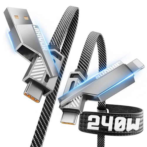 SHEZI 240W 4-IN-1 Schnellladen Kabel, 1.5M Multi USB C Kabel [480Mbps Sync] Flaches Nylongeflochten Universal Ladekabel mit Lightning/Typ C/USB A für iPhone iPad Samsung Huawei [Jixivor Style] von SHEZI