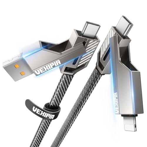 SHEZI 85W 4-IN-1 Schnellladen Kabel, 1.5M Multi USB C Kabel [480Mbps Sync] Flaches Nylongeflochten Universal Ladekabel mit Lightning/Typ C/USB A für iPhone Samsung Huawei [Vexipia Style] von SHEZI