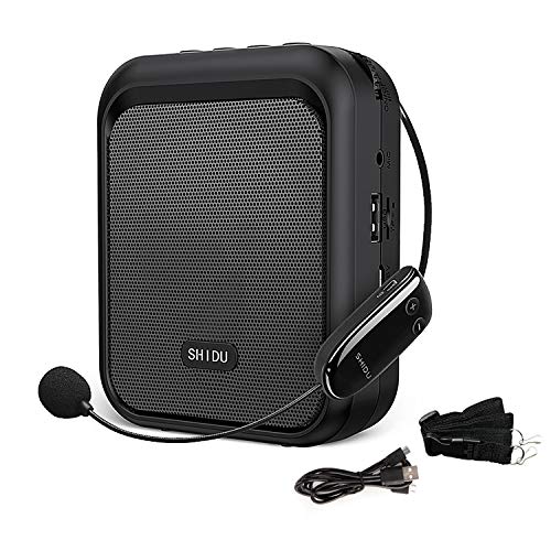 SHIDU Sprachverstärker Tragbarer Bluetooth Lautsprecher mit drahtlosem UHF Mikrofon Headset 10W 1800mAh PA-System Unterstützt Audio im MP3-Format für Lehrer, Taxifahrer, Trainer, Training, Reiseleiter von SHIDU