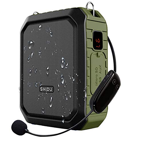 SHIDU Wireless Sprachverstärker Bluetooth Lautsprecher 18W Wasserdichtes tragbares PA-System mit UHF Wireless Mikrofon Headset Wiederaufladbares Voice Mikrofon für den Außenbereich im Klassenzimmer von SHIDU