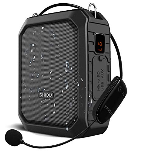 SHIDU Wireless Sprachverstärker Bluetooth Lautsprecher 18W Wasserdichtes tragbares PA-System mit UHF Wireless Mikrofon Headset Wiederaufladbares Voice Mikrofon für den Außenbereich im Klassenzimmer von SHIDU