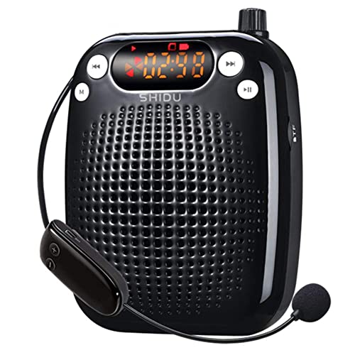 Stimmverstärker mit Mikrofon Tragbarer Sprachverstärker SHIDU S611 Mini-Lautsprecher mit UHF drahtlosem Mikrofon-Headset 2000mAh PA-Lautsprecher für Lehrer, Klassenzimmer, Tour Guide von SHIDU