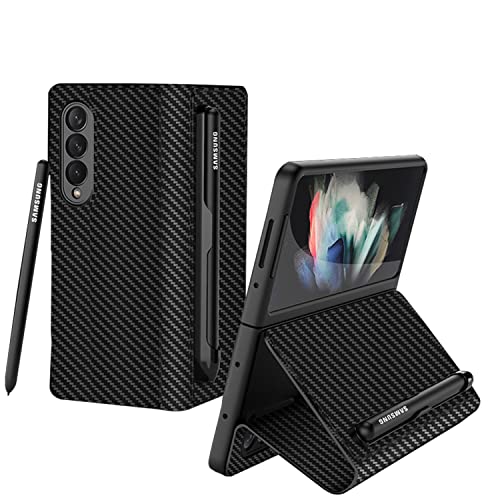 Ledertasche für Samsung Galaxy Z Fold 3 5G, Z Fold 3 Hülle Case with S Pen Holder, Klappbildschirm Handyhülle für Samsung Z Fold 3 5G-Kohlefaser von SHIEID