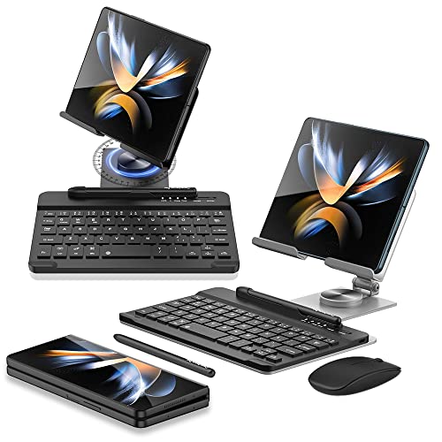 SHIEID Galaxy Z Fold 4 Stand, 360°Rotate POS Tablet Stand, Zip Pull Out, Integriertes Klappdesign Set [Klapphalterung/Tastatur/Maus/Kondensatorstift] Stand für Galaxy Z Fold4/Fold3, Silber von SHIEID