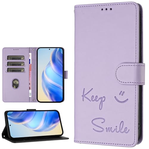 SHIEID Handyhülle für Ulefone Note 21 Hülle, RFID- Smile Painted Handytasche Schutzhülle Telefonhülle mit [Kartenfächern] Handyhülle für Ulefone Note 21-Hellviolett von SHIEID