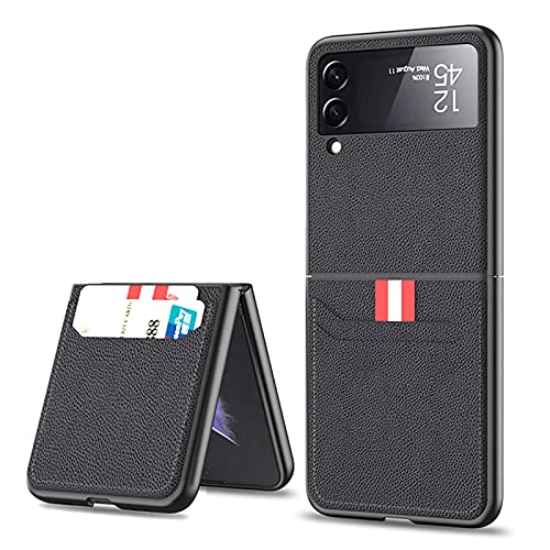 SHIEID Ledertasche für Samsung Galaxy Z Flip 3 5G, Z Flip 3 Hülle mit Kartenetui Lederbrieftasche Schutzhülle, Klappbildschirm Handyhülle für Samsung Z Flip 3 5G-Schwarz von SHIEID