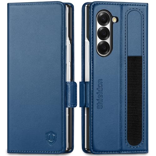 SHIELDON Echt Leder Hülle für Galaxy Z Fold6 5G Handyhülle [S Pen Halter] [RFID Blocker] [Ständer] [Magnet] Cover Hüllen Telefon Wallet Klapphülle Kompatibel mit Galaxy Z Fold 6 7.6 Königsblau von SHIELDON