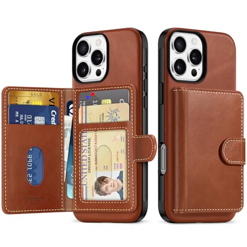 SHIELDON Echtleder Wallet für iPhone 16 Pro Max 6,9", Unlösbarer Geldbörsen Hülle [RFID Blocker] [6 Kartenfächer] [ID-Fenster] Schutzhülle Kompatibel mit iPhone 16 Pro Max 5G 2024 - Retro Braun von SHIELDON