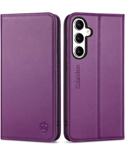 SHIELDON Hülle für Galaxy S23 FE 5G, Schutzhülle [Echtleder] [3 Kartenfächer] [RFID Blocker] [Ständer] Stoßfest TPU Innenhülle Lederhülle Handytasche Kompatibel mit Galaxy S23FE 2023 6,4" - Lila von SHIELDON