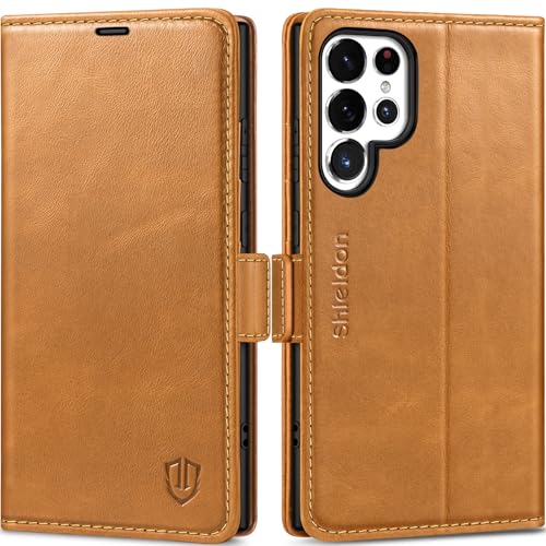 SHIELDON Hülle für Galaxy S24 Ultra 5G, Case [Echtleder] [4 Kartenfächer] [RFID Blocker] [Ständer] Stoßfest TPU Innenhülle Klapphülle Lederhülle Kompatibel mit Galaxy S24 Ultra 2024 6,8" - Braun von SHIELDON