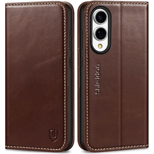SHIELDON Hülle für Galaxy S25 Edge 5G, Handytasche [Echtleder] [Kartenfach] [RFID Blocker] [Ständer] Magnetisch Cover Etui Schutzhülle Kompatibel mit Galaxy S25 Edge 2025 6,7" - Retro Kaffee von SHIELDON