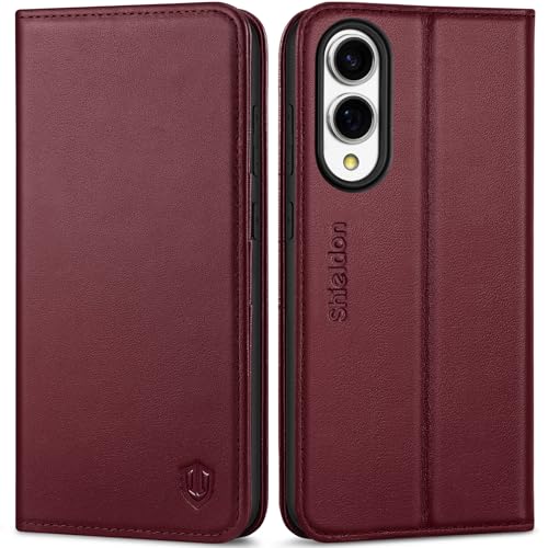 SHIELDON Hülle für Galaxy S25 Edge 5G, Klapphülle [Echtleder] [Kartenfächer] [RFID Blocker] [Standfunktion] Magnetische Flip Case Ledertasche Kompatibel mit Galaxy S25 Edge 2025 6,7" - Weinrot von SHIELDON