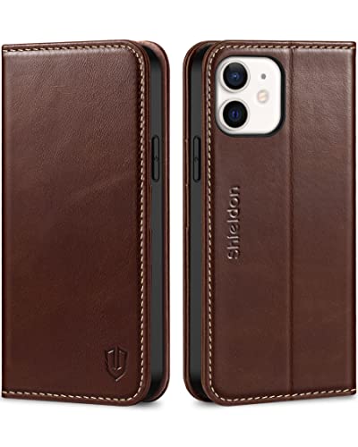 SHIELDON Hülle für iPhone 12 /iPhone 12 Pro Schutzhülle [Echtleder] [RFID-Sperre] [Lifetime Garantie] [Kartenfach] [Magnet] Klapphülle Kompatibel mit iPhone 12 6.1 - Retro Kaffee von SHIELDON