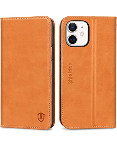 SHIELDON Hülle für iPhone 12 Pro, Handyhülle iPhone 12 [Erstklassig Rindsleder] [Kartenfach] [Magnetverschluss] [Stand] RFID-Sperre TPU Schutzhülle Ledertasche Cover für iPhone 12/12 Pro 6,1 - Braun von SHIELDON