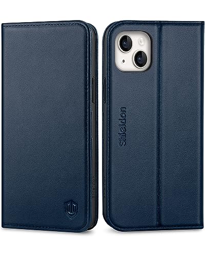 SHIELDON Hülle für iPhone 14 Plus 5G, Schuzhülle [Echtleder] [Kartenfach] [Verdicht TPU], Magnetische Handyhülle Ledertasche Case Kompatibel mit iPhone 14 Plus 6,7 - Dunkelblau von SHIELDON