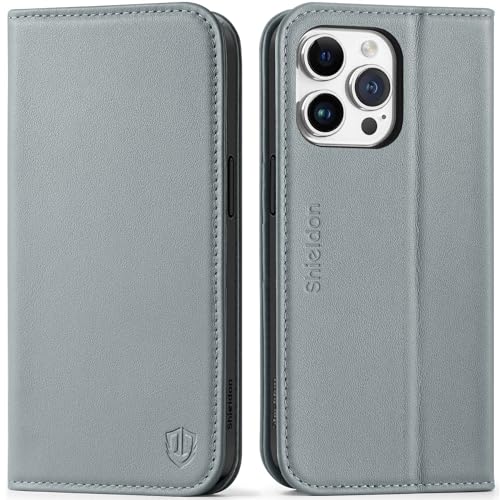 SHIELDON Hülle für iPhone 15 Pro Max Handyhülle [Echtleder] [Kartenfach] [Magnetisch Wallet] [Ständer] [RFID Blocker] TPU Schutzhülle Lederhülle Klapphülle Kompatibel mit iPhone 15 Pro Max 5G 6,7 Grau von SHIELDON