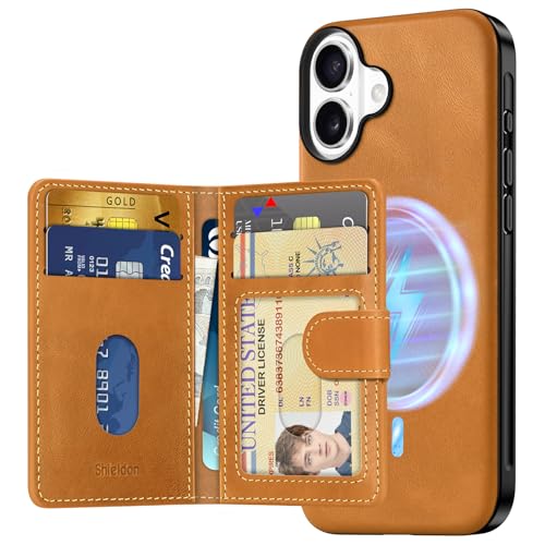 SHIELDON Wallet-Hülle für iPhone 16 Plus, Echtleder Schutzhülle [Abnehmbar] [RFID Blocker] [6 Kartenfächer] [Leicht] Brieftasche Kompatibel mit iPhone 16 Plus 5G 6,7" 2024 - Retro Hellbraun von SHIELDON