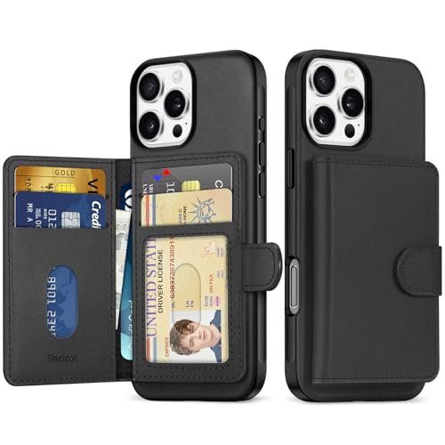 SHIELDON Wallet Hülle für iPhone 16 Pro Max 6,9", Echtleder Case [Nicht Abnehmbar] [Magnetische Wallet] [RFID Blocker] [6 Kartenfächer] Etui Kompatibel mit iPhone 16 Pro Max 5G 2024 - Black/Schwarz von SHIELDON