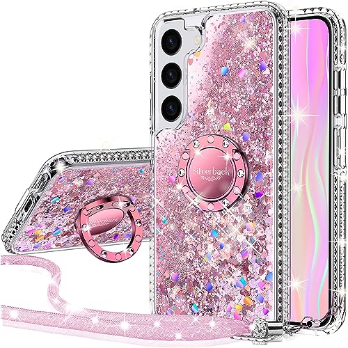 Miss Arts für Galaxy S22 Hülle, [Silverback] Mädchen Glitzern Handyhülle mit Ringständer, Cover Silikon Clear Schutzhülle für Samsung Galaxy S22 5G - Rosa von Miss Arts