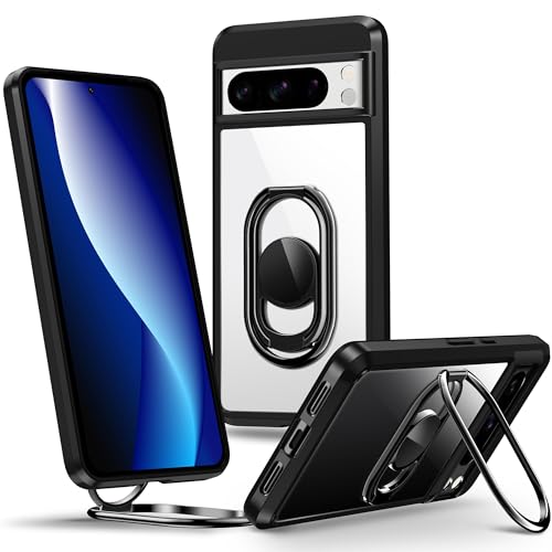 SHIELDS UP für Google Pixel 8 Hülle, Handyhülle mit doppeltem Ring Halter Ständer 360°【Verstellbar und Faltbar】 Stoßfeste Schutzhülle für Google Pixel 8 Case – Schwarz von SHIELDS UP