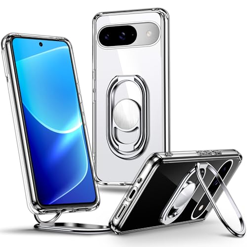 SHIELDS UP für Google Pixel 9/Pixel 9 Pro Hülle, Handyhülle mit Doppeltem Ring Halter Ständer 360°【Verstellbar und Faltbar】 Stoßfeste Schutzhülle für Google Pixel 9/9 Pro Case 6,3 Zoll – Transparent von SHIELDS UP
