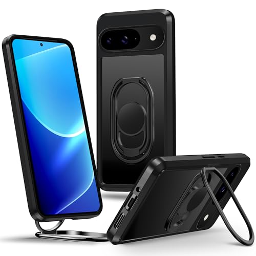 SHIELDS UP für Google Pixel 9/Pixel 9 Pro Hülle, Handyhülle mit Doppeltem Ring Halter Ständer 360°【Verstellbar und Faltbar】 Stoßfeste Schutzhülle für Google Pixel 9/9 Pro Case 6,3 Zoll – Matt Schwarz von SHIELDS UP