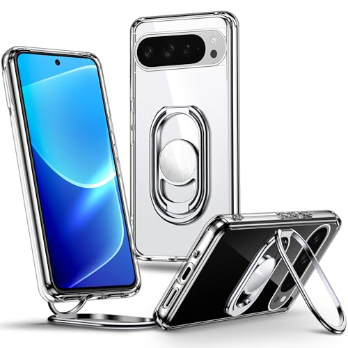 SHIELDS UP für Google Pixel 9 Pro XL Hülle, Handyhülle mit Doppeltem Ring Halter Ständer 360°【Verstellbar und Faltbar】 Stoßfeste Schutzhülle für Google Pixel 9 Pro XL Case 6,8 Zoll – Transparent von SHIELDS UP