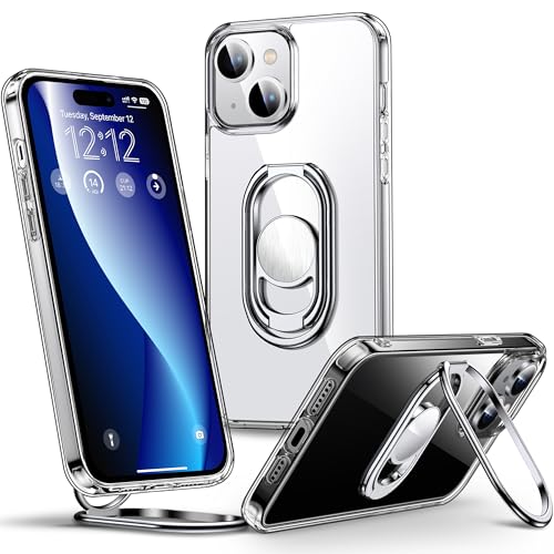 SHIELDS UP für iPhone 15 Plus Hülle, Handyhülle mit Doppeltem Ring Halter Ständer 360°【Verstellbar und Faltbar】 Stoßfeste Schutzhülle für iPhone 15 Plus Case – Transparent von SHIELDS UP