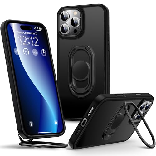 SHIELDS UP für iPhone 16 Pro Max Hülle, Handyhülle mit Doppeltem Ring Halter Ständer 360°【Verstellbar und Faltbar】 Stoßfeste Schutzhülle für iPhone 16 Pro Max Case – Matt Schwarz von SHIELDS UP